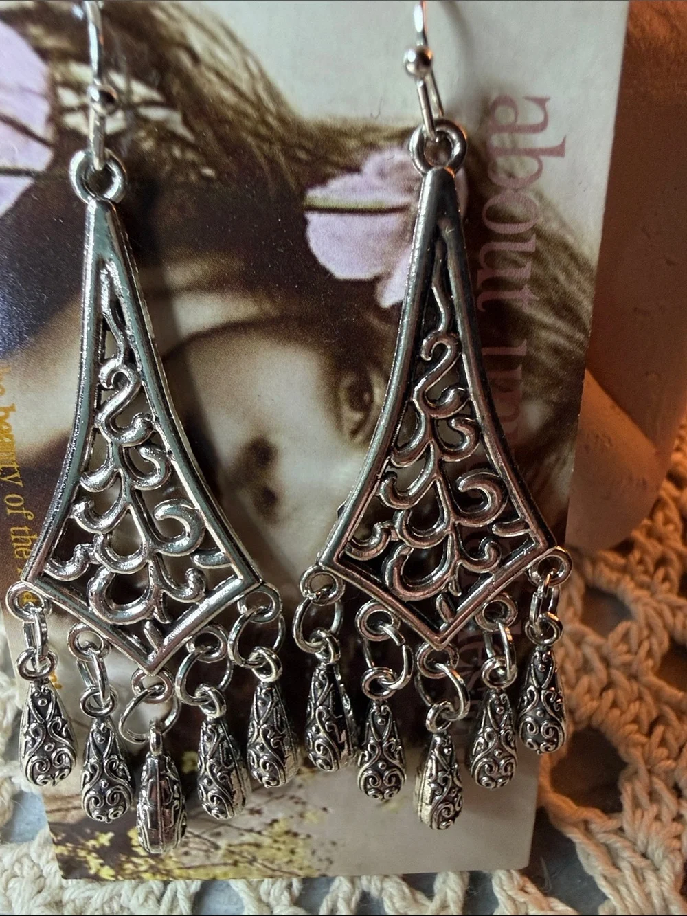 Silver Filigree Chandelier Earrings - Women Jewelry